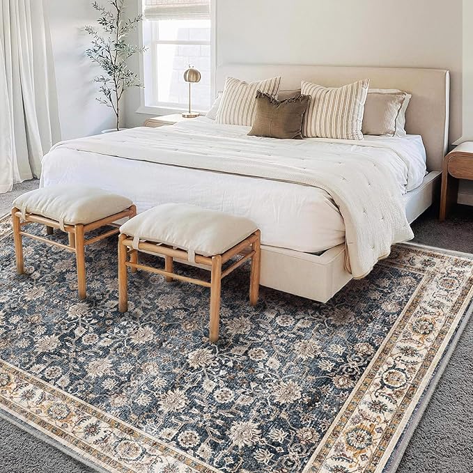 CHAMPLANT Washable Area Rug 8'x10' Retro Boho Design Non-Shedding Non-Slip Easy Care Ideal for High Traffic Areas in Living Room Bedroom Office Coffee Table Kitchen Large Carpet