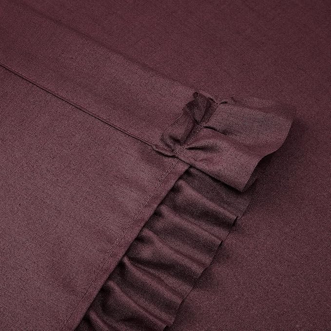 Burgundy Ruffle Curtains for Living Room Bedroom, 2 Panels W58 x L108 Inches Light Filtering Semi-Sheer Ruffled Linen Curtains, Vintage Farmhouse Shabby Chic Cottagecore Luxury Privacy Window Drapes