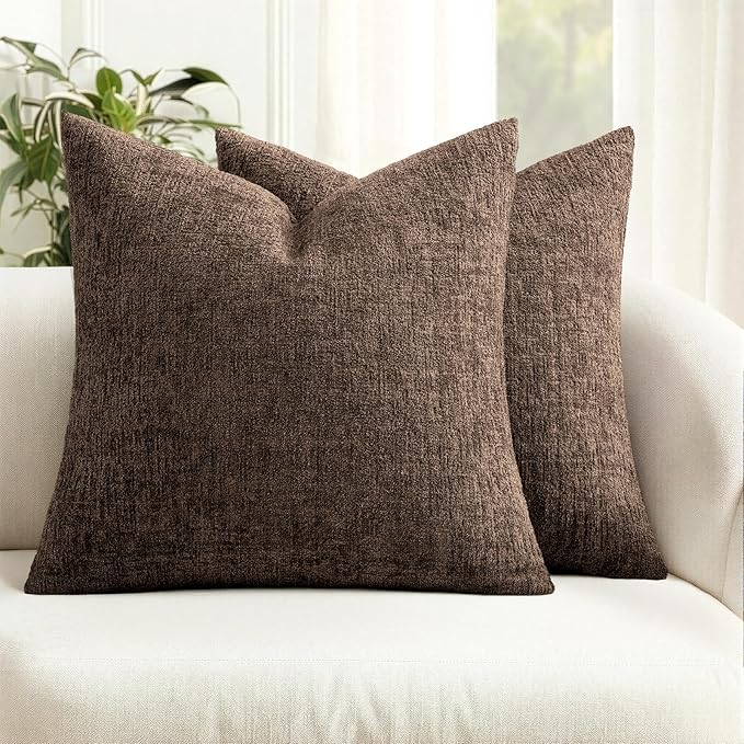 MIULEE Decorative Throw Pillow Covers 18x18 Pack of 2 Brown Couch Pillow Covers Soft Cozy Textured Chenille Pillowcases for Home Decor Sofa Living Room Cushion Bedroom
