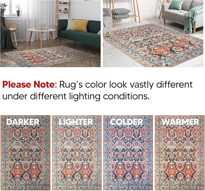 Keen Home Design 9x12 Rug - Machine Washable Area Rug with Non-Slip Backing, Ideal for Living Room, Dining Room, Bedroom - Vintage, Easy Clean, Durable, Low Pile Rug - (9' x 12')