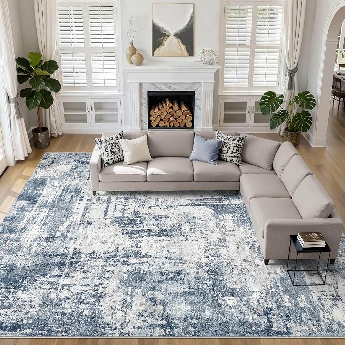 12x15 Area Rug Living Room: Washable Large Abstract Soft Rug Stain Resistant Indoor Non-Slip Carpet for Men Modern Home Enthusiasts Aged 25-45 - High Traffic Areas - Bedroom Office Playroom
