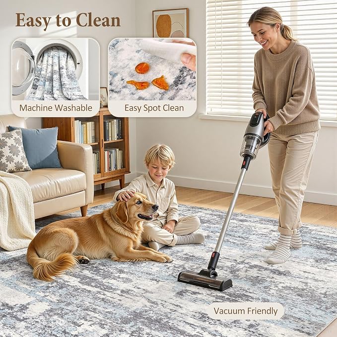 Area Rugs for Living Room: Abstract Washable Rug Modern Neutral Large Soft Stain Resistant Non-Slip Backing Machine Table for Bedroom Dining Room Indoor Home Office Carpet - 12x15 Blue Grey