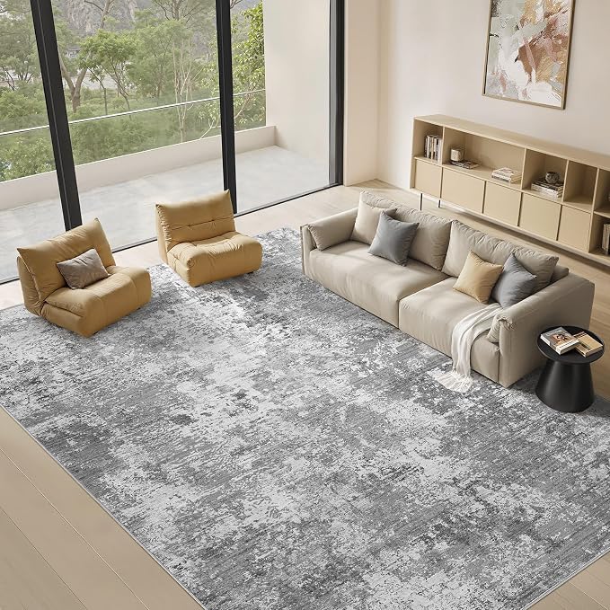 Area Rugs 8x10 Living Room: Washable Large Abstract Modern Neutral Soft Rug Stain Resistant Non-Slip Backing Carpet for Bedroom Dining Room Indoor Nursery Dorm Home Office Decor - Light Grey
