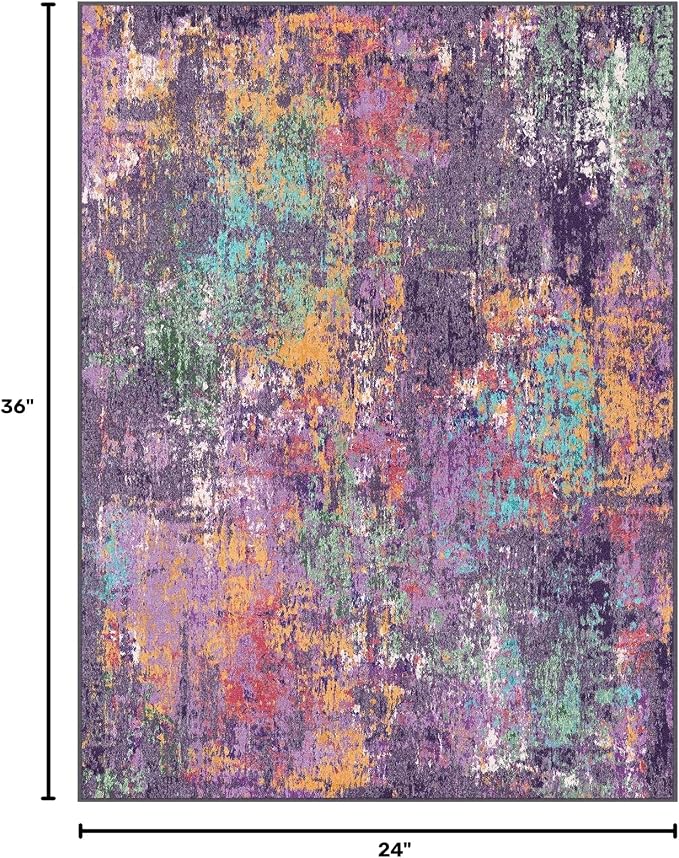 RELEANY Washable Area Rugs 2'x3' Non-Slip Modern Abstract Soft for Living Room Entryway Bedroom Kitchen, Print Pattern, Purple Orange Blue Green Rust Red Colorful