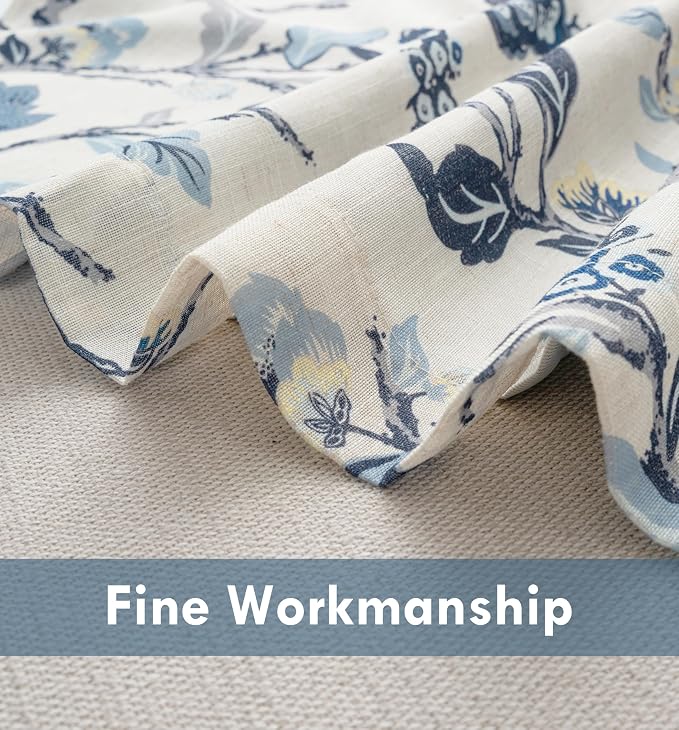 DriftAway Ada Floral Botanical Print Flower Leaf Lined Thermal Insulated Room Darkening Blackout Tie Up Window Curtains 2 Layers Each 45 Inch by 63 Inch Navy