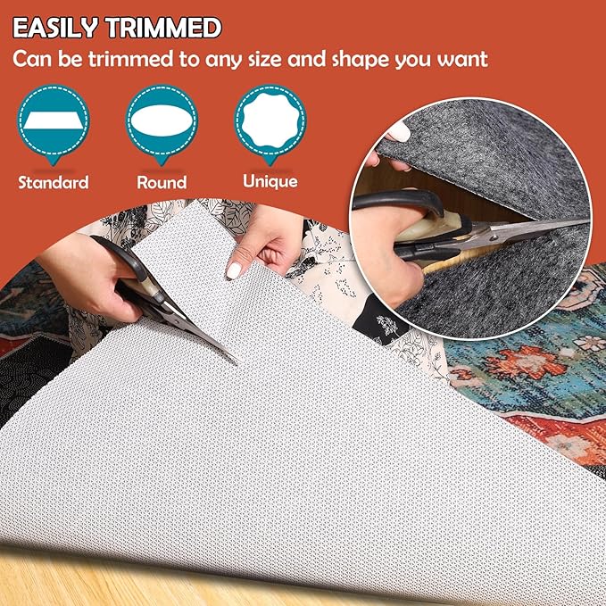 Waterproof Rug Pad, 9x12 Ft Under Area Rug Carpet Pad, Non Slip Rug Pads for All Floors and Hardwood Floors Finishes, Keep Carpets in Place Soft and Prevent Rug from Wrinkling or Buckling