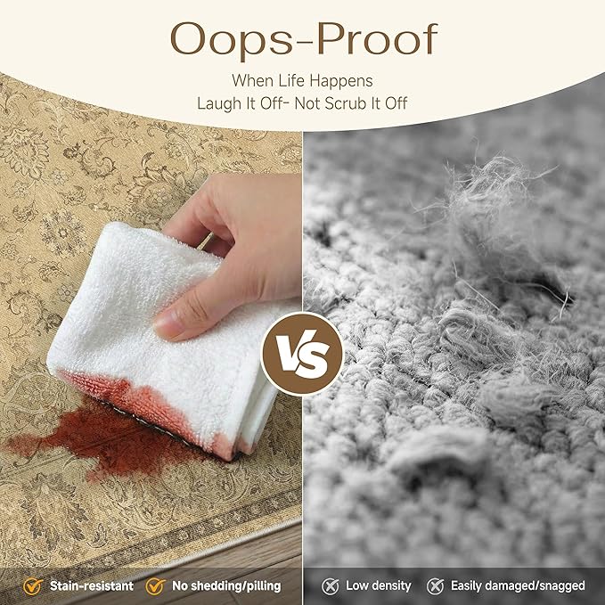 HUGEAR 6x9 Machine Washable Area Rugs Vintage Brown - Neutral Living Room Bedroom Rug Non Slip Stain Resistant Low Pile Aesthetic Throw Carpet Kids & Pet Friendly