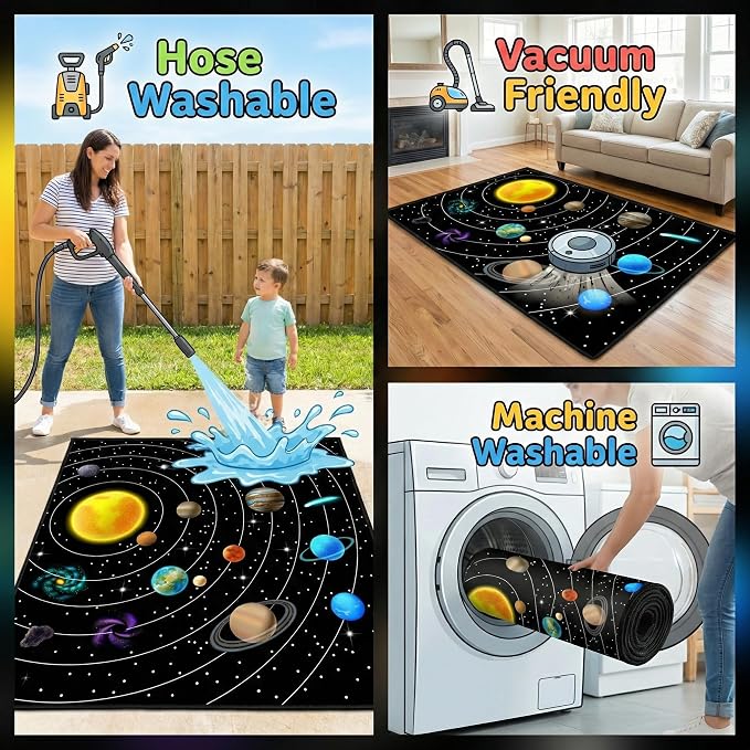 Space Rug for Boys Room – Solar System Space Theme Carpet for Kids Bedroom,Outer Space Rug for Boys Room Decor,Planet Area Rug 5'×7'