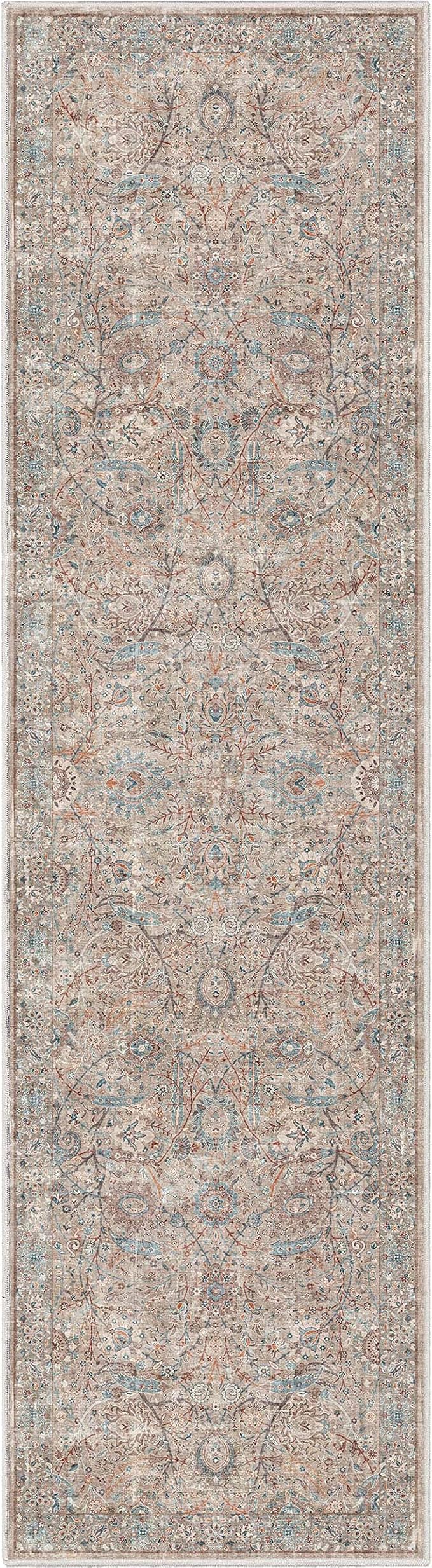 Well Woven Asha Collection Elegant Ivory & Blue Oriental 3x10 Runner Rug Perfect for Hallway or Entryway Ideal for High-Traffic Areas with Vintage-Inspired Low Pile