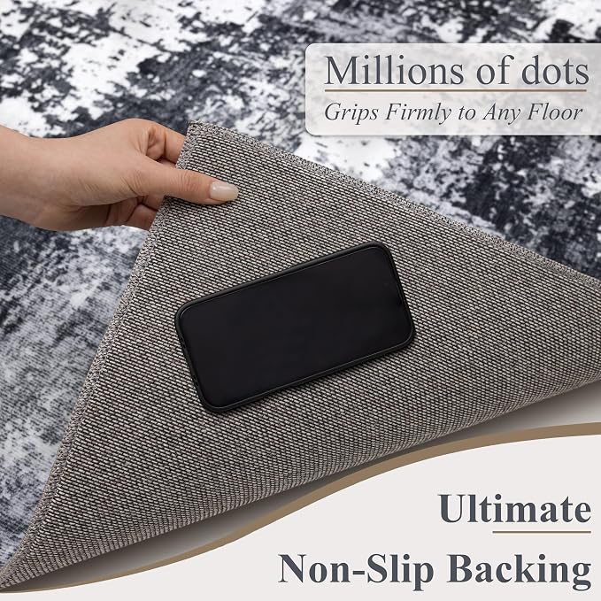 Sasttie 6x9 Soft Area Rug for Living Room, Modern Abstract Washable Carpet for Bedroom, with Non-Slip Backing, Black and White