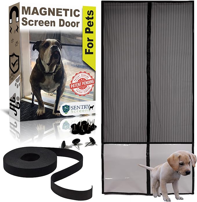 Magnetic Screen Door for Pets – Premium Reinforced Pet-Friendly Design with Heavy-Duty Magnets, Durable Mesh, and PET Material – Fits Doors Up to 37"x82" – Black – by Sentry Screens