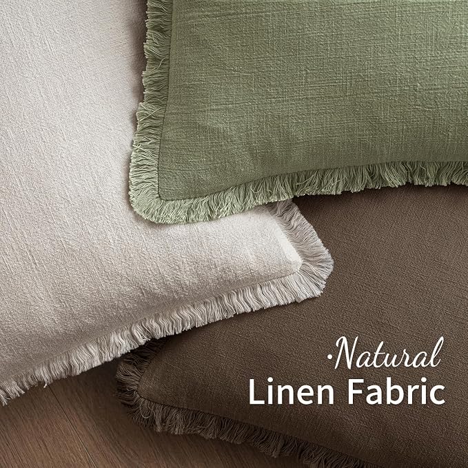 MIULEE Decorative Throw Pillow Covers Neutral Linen Fringe Throw Pillows Set of 2 Chocolate Brown Boho Farmhouse Cushion Covers with Tassels for Couch Sofa Bed Living Room Fall Decor 18x18 Inch