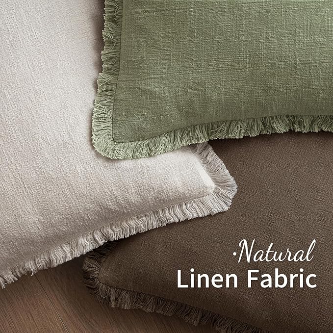 MIULEE Decorative Throw Pillow Covers Neutral Linen Fringe Throw Pillows Euro Shams Set of 2 Chocolate Brown Boho Farmhouse Cushion Covers for Couch Sofa Bed Living Room Fall Home Decor 26x26 Inch