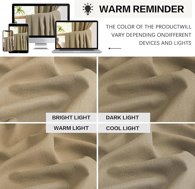 KEQIAOSUOCAI 90 Inch Burlap Natural Farmhouse Curtains Panels, Full Blackout Thermal Insulated Sound Proof Country Rustic Window Drapes for Living Room 2 Panels, W50 x L90 Inch, Tan Brown