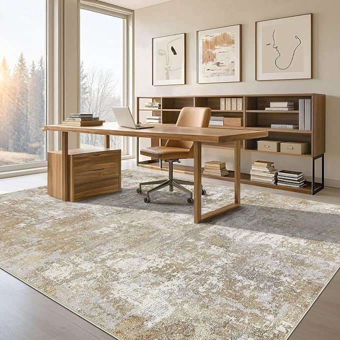 Tortania Washable 8x10 Area Rug for Living Room: Modern Abstract Neutral Large Soft Thin Rugs - Non Slip Indoor Carpet for Bedroom Dining Room Office Nursery Home Floor Decoration - Brown Grey
