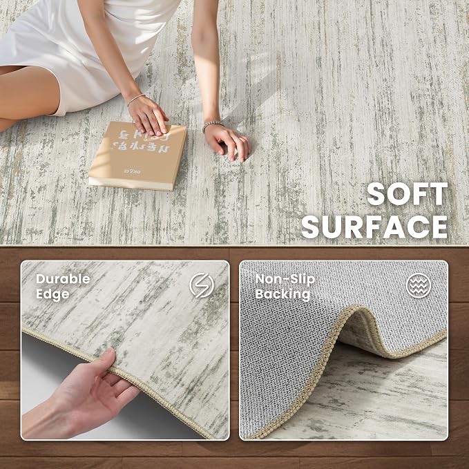 zesthome Washable Area Rugs 5'x7' Modern Abstract Soft for Living Room Bedroom Nursery, Non-Slip Indoor Carpet for Kitchen Dining Room Home Office(Green Brown,5'x7')