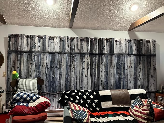 Wooden Barn Doors Kitchen Curtains,Wood Planks Rustic Farm Farmhouse Window Curtains Country Retro Western Vintage Grey Window Curtain Treatments Bedroom Living Room Decor,53x72 inch,2 Panels