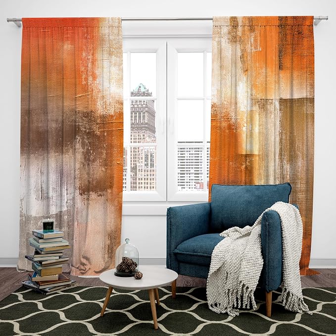 MESHELLY Abstract Burnt Orange Curtains 52Wx84H Inch Rod Pocket Gray Rust Brown Watercolor Oil Painting Bedroom Window Drapes Cool Modern Simple Printed Living Room Window Treatment Fabric 2 Panels