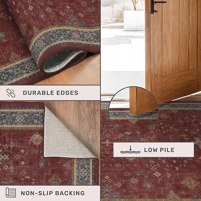 Hazo Haus Moroccan Big Rugs for Living Room - Dark Red 10x12 Area Rug for Large Bedroom, Dining Room, Washable Lightweight Foldable Oriental Burgendy Home Décor