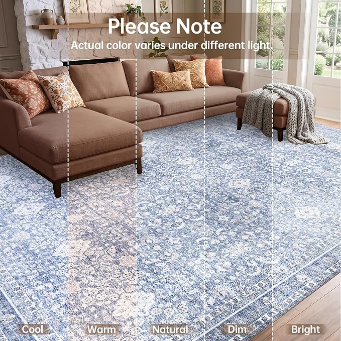 Sasttie Round Rugs 6ft, Ultra-Soft Washable Circle Rug, Low Pile Foldable Thin rugs with Non-Slip Backing, Skin-Friendly Stain Resistant Carpet for Living Room, Bedroom, Kitchen, Dorm, 6ft, Light Blue