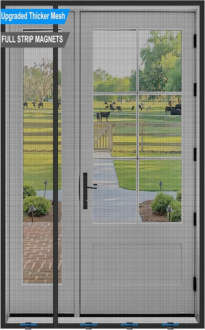 Magnetic Screen Door 32x 80 in, Thicker 265g/㎡ Mesh, Reversible Left Right Side Opening Wide Magnetic Screen Door, Upgraded-Model Full Strip Magnets for Sliding & French Doors