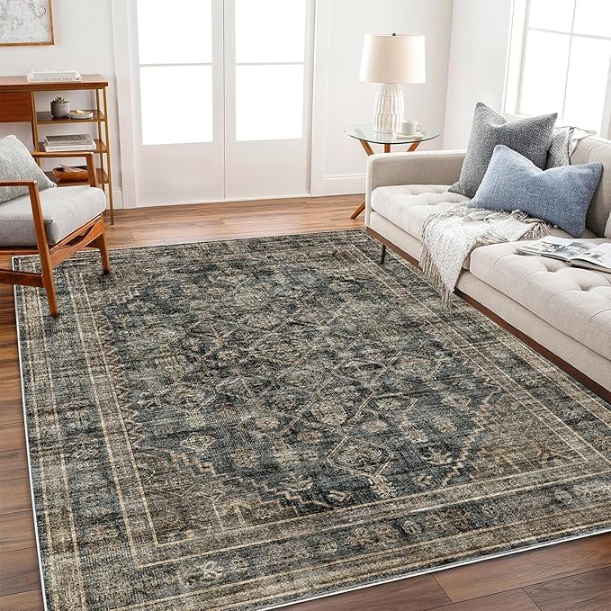 CHAMPLANT Area Rug 5'x7' Washable Rug Vintage Traditional Floor Cover Thin Retro Kitchen Indoor Distressed Non Slip Carpet for Living Room Bedroom Dining Room