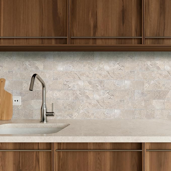 2026 New Upgrade Peel and Stick Backsplash Tile, Peel and Stick 11.34" X 11.57" Wall Tile for Kitchen, Bathroom, Fireplace, Laundry (Beige Stone Rocks, 20 Packs)