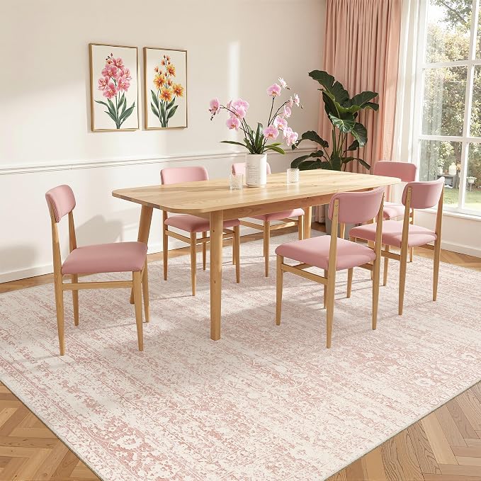 Soalmost Pink 8x10 Area Rugs for Baby Girl Nursery, Washable Soft Rugs | Vintage Floral Non-Slip Low Pile Throw Carpet for Living Room Dining Room Bedroom Kids Playroom 8'x10'