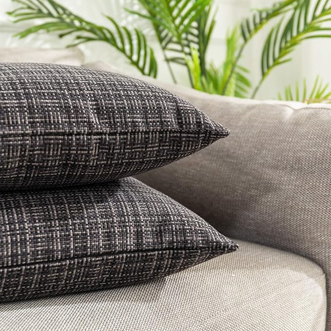 Kevin Textile Pack of 2 Decorative Outdoor Waterproof Throw Pillow Covers Stripe Square Pillowcases Modern Cushion Cases for Patio Couch Bench 18 x 18 Inch Black