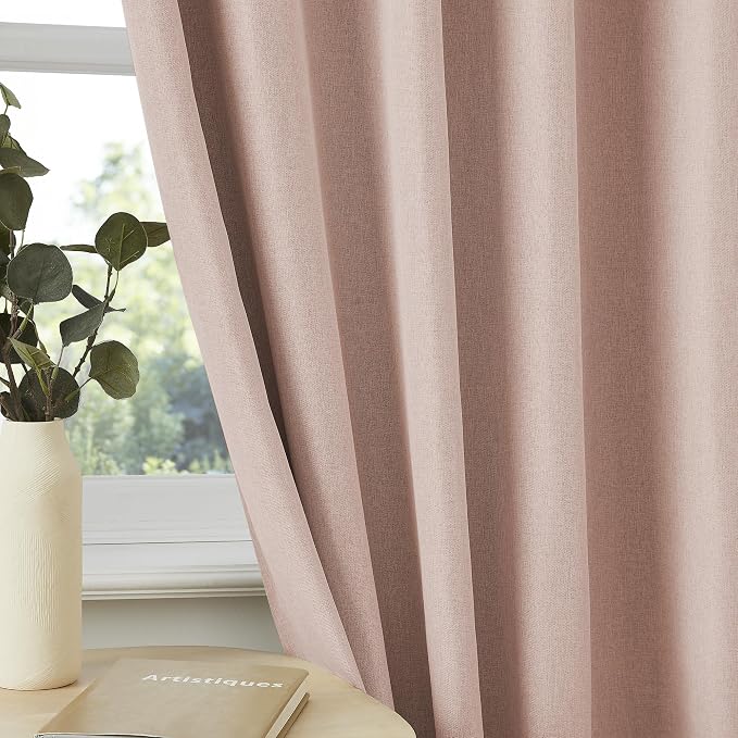 Cute Dusty Pink Blackout Linen Curtains 105 Inches Long - Rose Blush Pinch Pleat Track Curtains Blackout with Hooks Viral Pleat Drapes for Girls Bedroom Nursery,50 by 105 Inch, 2 Panels, Back Tab