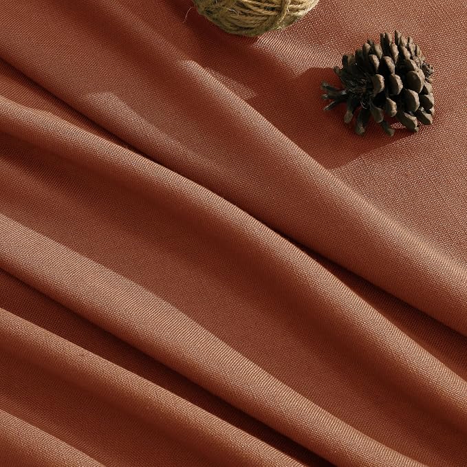 Boho Terracotta Linen Curtains 2 panels for Living Room Bab Tab Light Filtering Sheer Window Curtains Traditional Farmhouse Retro Rust Color Room Decor Desert Earthy Tone Drapes 52x80 inches Long