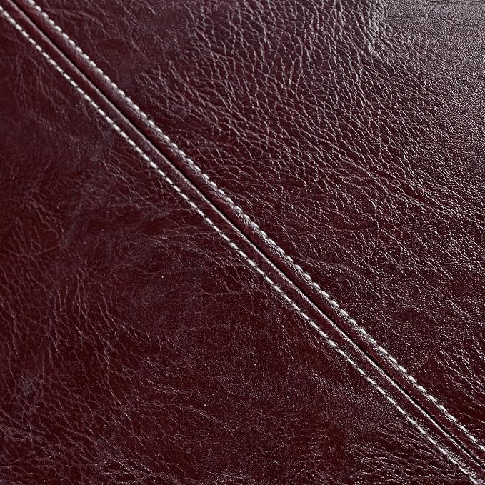 Fancy Homi Burgundy Long Lumbar Faux Leather Decorative Throw Pillow Covers 14x24 Inch for Outdoor Couch Bed, Modern Farmhouse Boho Home Decor, Wine Red Hand Stitched Cushion Case 35x60 cm