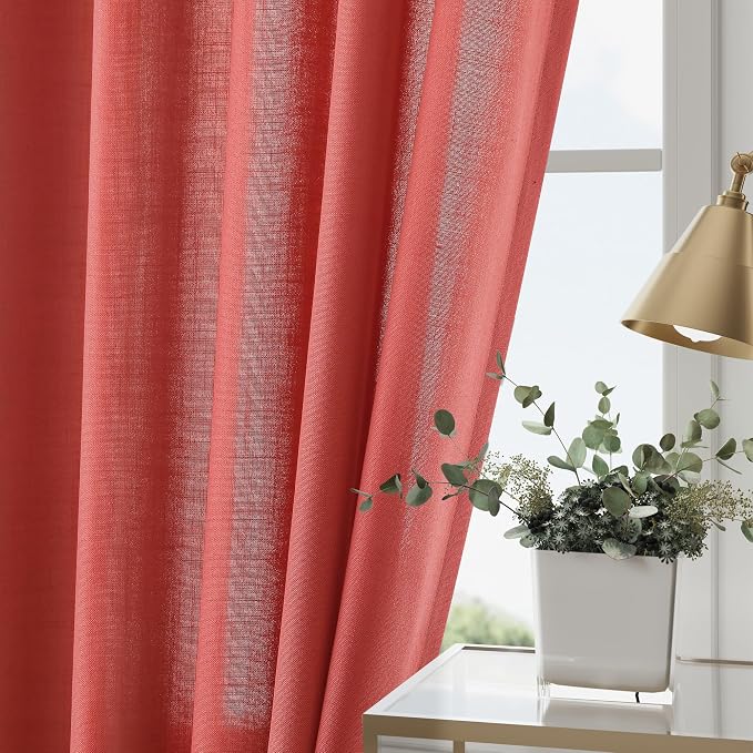 Nanspring Watermelon Red Curtains 108 Inches Long 2 Panels, Semi Sheer Back Tab Loop Pocket Large Window Curtain Extra Long Light Filtering Drapes High Ceiling Drape for Living Room 52x108