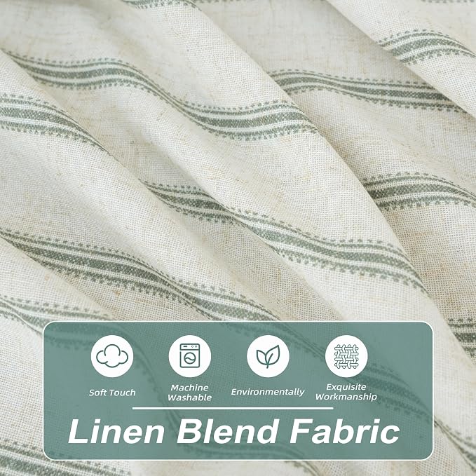 DriftAway Farmhouse Linen Lined Valance Double Layer Thermal Insulated Room Darkening Blackout Window Valances 3 Inch Rod Pocket Vertical Striped Kitchen Valance Single 52 Inch by 24 Inch Loden Green
