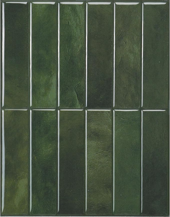 Smart Tiles Peel and Stick backsplash, Stacked Forest Green, 11.43"x9" | Pack of 5 (3.5 sq ft), Glossy, Heat/Moisture Resistant, Low VOC, Kitchen/Bathroom, Renter Friendly, Made in Canada