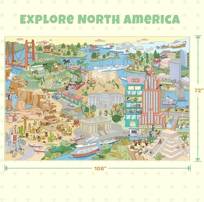 Large Kids Area Rug 6x9 – Interactive North America Map Carpet with States, Animals & Famous Landmarks – Soft Non-Slip Learning Area Rug for Kindergarten, School, or Bedroom Décor