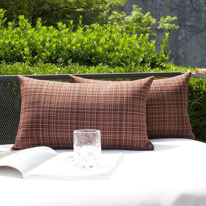 Kevin Textile Outdoor Waterproof Throw Pillow Covers 12x24 Inch Pack of 2 Woven Faux Linen Farmhouse Decorative Water Resistant Lumbar Cushion Covers for Tent Patio Garden Couch Sofa Coffee