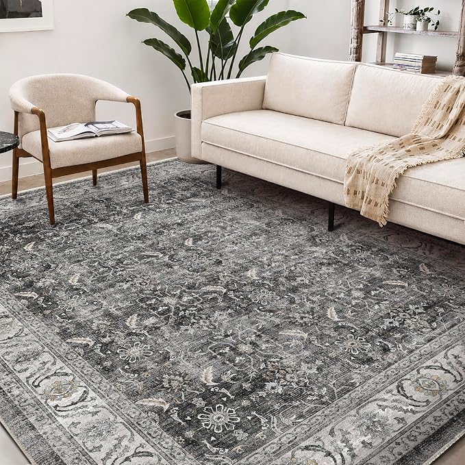 CHAMPLANT Washable Area Rug 9'x12' Retro Boho Design Non-Shedding Easy Care Ideal for High Traffic Areas in Living Room Bedroom Office Coffee Table Kitchen Large Carpet