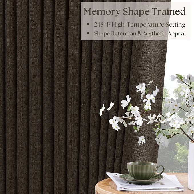 Dark Chocolate 96 Inch Blackout Pinch Pleated Curtains 2 Panels Set for Living Room Darkening Thick Linen Textured 100% Black Out Drapes 96 Inches Long Pinch Pleat Light Blocking Bedroom Brown