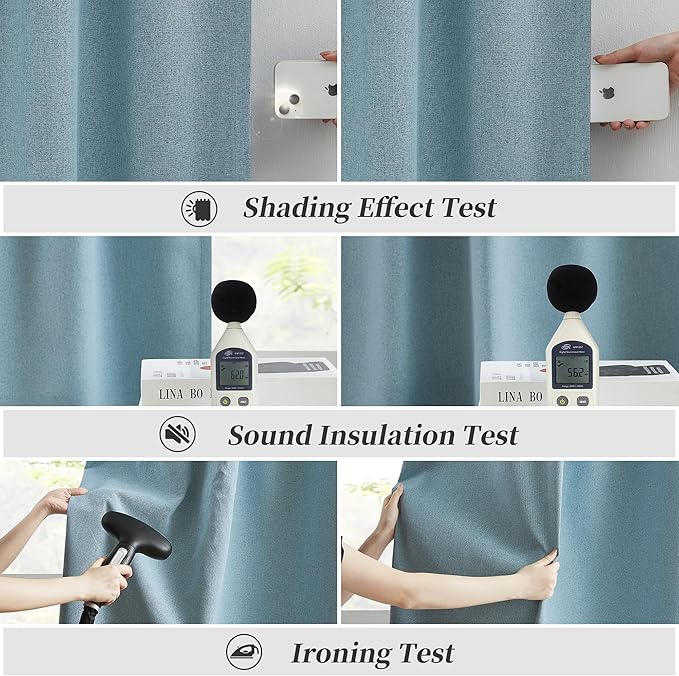 KEQIAOSUOCAI Extra Long 108 Inch Full Blackout Curtains for Large Window, Linen Textured Back Tab Hook Belt Pleated Tall Drapes for Living Room Dining 2 Panels Set, 50 Wide, 9 FT, Dusty Stone Blue