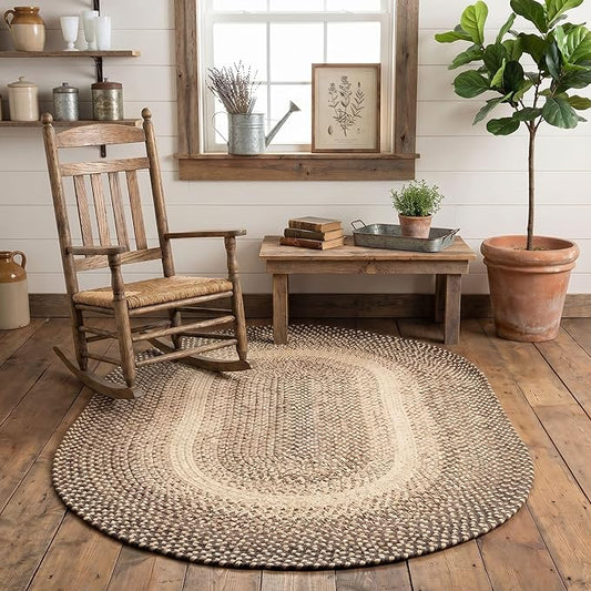 Super Area Rugs Braided Rugs 4X6 Farmhouse Kitchen Rug - Ridgewood Braided Rug for Living Room - Reversible - Indoor/Outdoor - Made in USA - Brown Velvet/Beige, 4' X 6' Oval