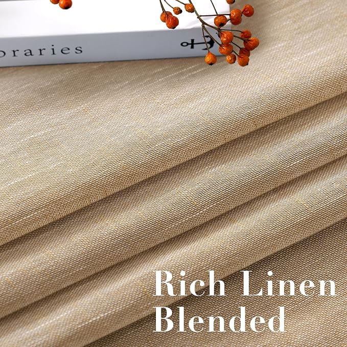 H.VERSAILTEX Linen Curtains Flax Linen Blended Curtain Panels for Living Room/Bedroom Semi Sheer Privacy Curtains 108 inch Length 2 Panels Set Nickel Grommet Window Drapes (52 by 108 Inch, Taffy)
