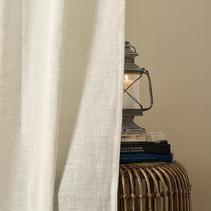 Joydeco Linen Curtains 90 Inch Length 2 Panel Sets,Light Filtering Curtains for Bedroom 52 Inch Wide Living Room Drapes with Back Tabs & Rod Pockets (W52 x L90 Inch, Beige)
