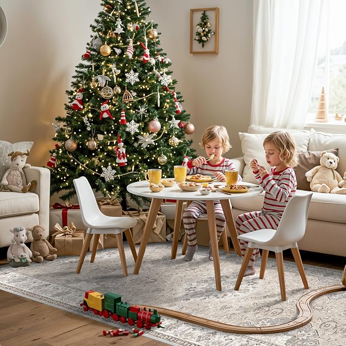 4x10 Hallway Wide Runner Rug: Washable Oriental Soft Area Rug for Living Room Bedroom Stain Resistant Low Pile Carpet for Entryway Ktichen Thin Non Slip Floor Mat for Bathroom Dining Room(Beige,4x10)