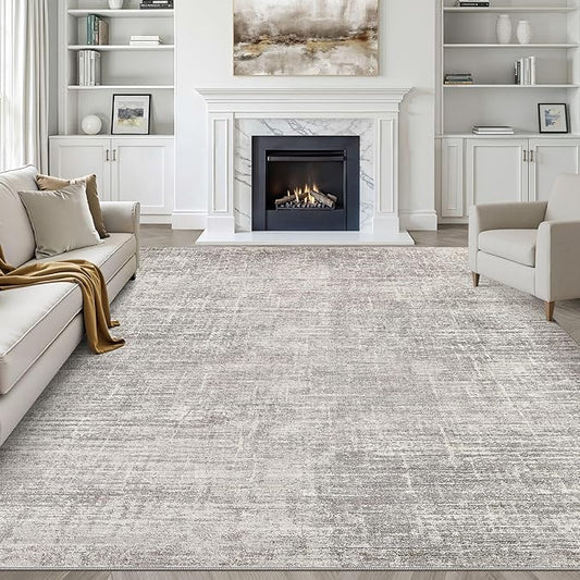 7x10 Area Rug Living Room: Washable Large Neutral Rug Abstract Soft Modern Stain Resistant Indoor Floor Non-Slip Carpet for Bedroom Nursery Kids Office Playroom Dining Room Under Table- Brown Gray