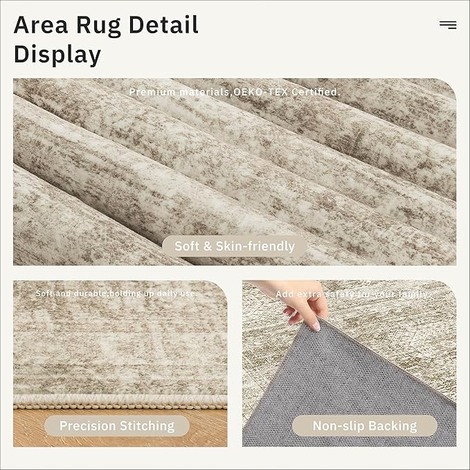 Soalmost 8ft Round Rug Brown/Ivory, Living Room Circle Rug Vintage Round Area Rug Non Slip Indoor Carpet for Apartment