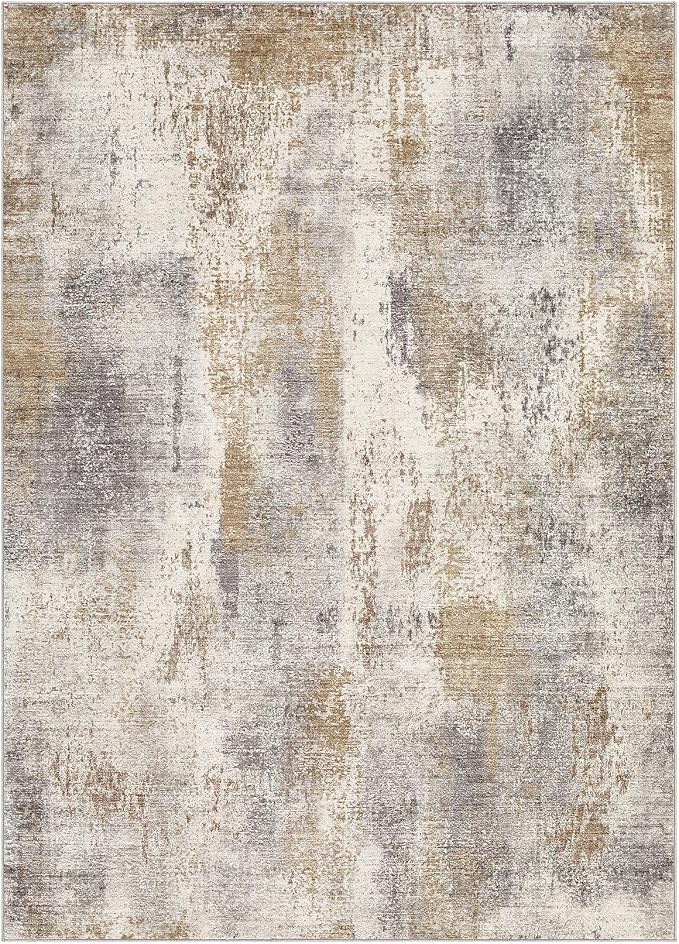 DMOYEST Area Rug Living Room Rugs - 7x9 Washable Large Soft Indoor Neutral Modern Abstract Low Pile Rug Carpet for Bedroom Dining Room Farmhouse Home Office - Brown Grey