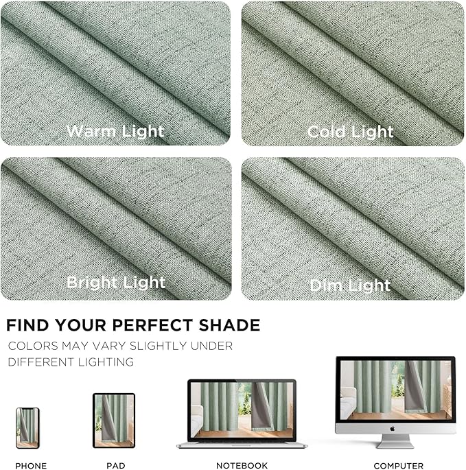 Joydeco Blackout Curtains for Bedroom - 100% Light Blocking 2 Panels Sage Green Drapes 42" W x 90" L, Thermal Insulated Room Darkening Curtains, Linen Textured for Living Room, Rod Pocket & Back Tabs