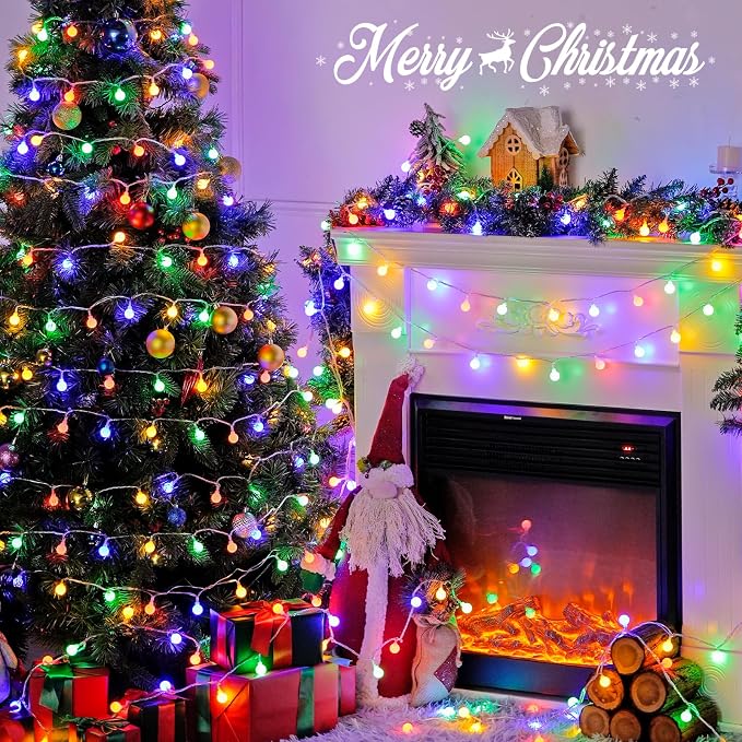 JMEXSUSS Multicolor 100 LED Globe Christmas Lights Indoor Plug in | 33ft 8 Mode String Lights with Remote, Connectable Fairy Lights for Bedroom Room Tree Party Holiday Christmas Decoration