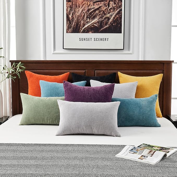 GAWAMAY Decorative Square Throw Pillow Covers 20"x20" Inch Set of 2, Super Soft Chenille Pillows Farmhouse Fall Pillowcase for Living Room Bedroom Sofa Couch Cushion Cover Purple 50x50cm (No Insert)